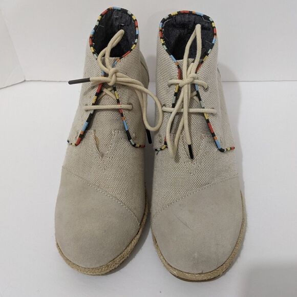 TOMS Womens 9.5 Wedges Tan Booties Whisper Desert Wedge Boot 9 1/2 Suede Shoes - Picture 3 of 14